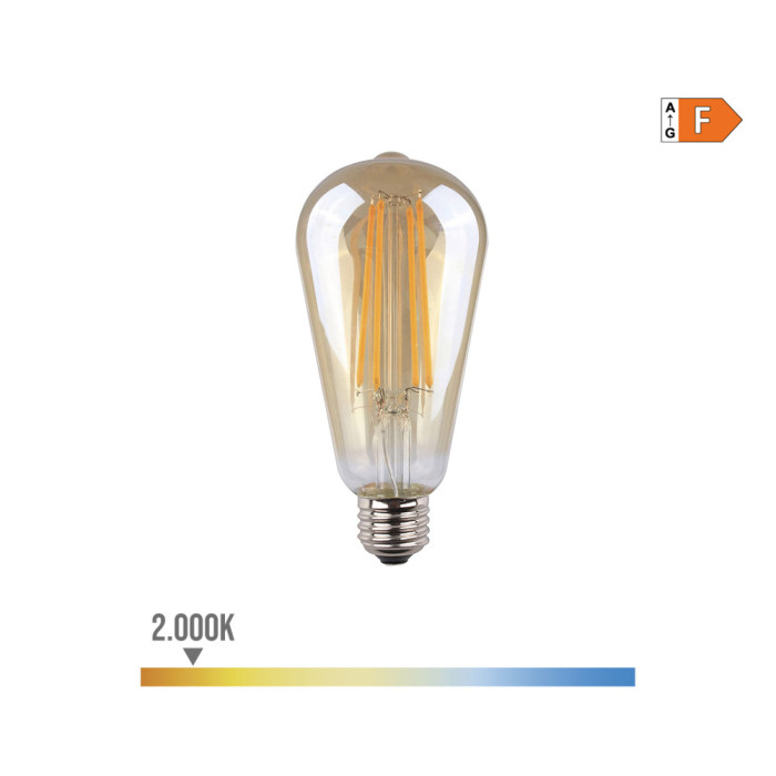 Bombilla ovoide con filamento de led, cristal vintage e27 6 w 560 lm 2000 k luz calida ø6,4 x 14,2 cm