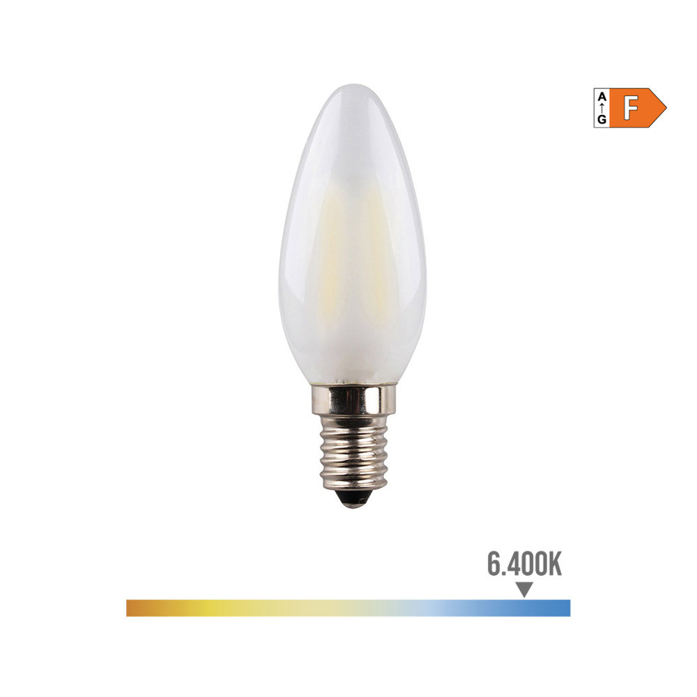 Bombilla de vela con filamento de led, cristal mate e14 4,5 w 470 lm 6400 k luz fria ø3,5 x 9,8 cm Bombilla de vela con filamento de led, cristal mate e14 4,5 w 470 lm 6400 k luz fria ø3,5 x 9,8 cm