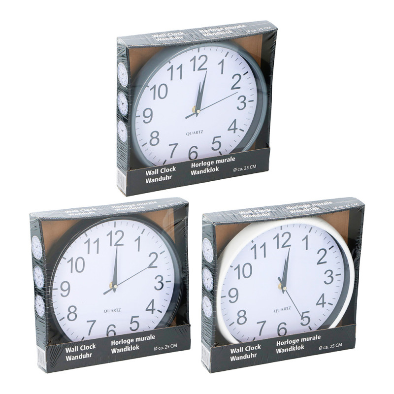 Reloj de pared ø25x3cm 3 colores surtidos Reloj de pared ø25x3cm 3 colores surtidos